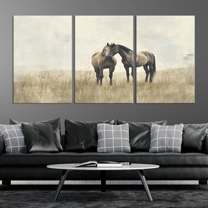 Chines Style Grunge Horses Wall Art Canvas Print