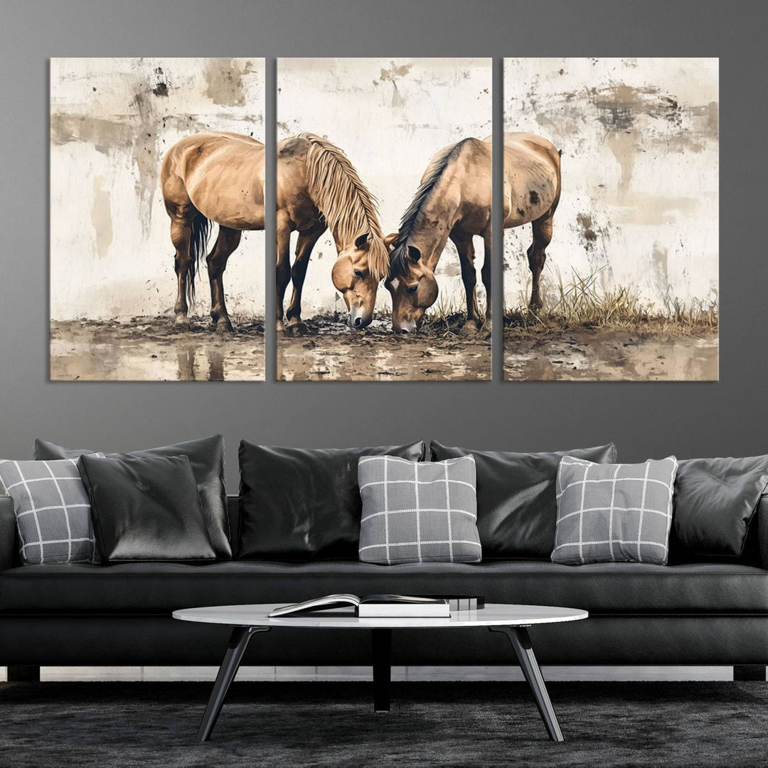 Chines Style Grunge Horses Wall Art Canvas Print