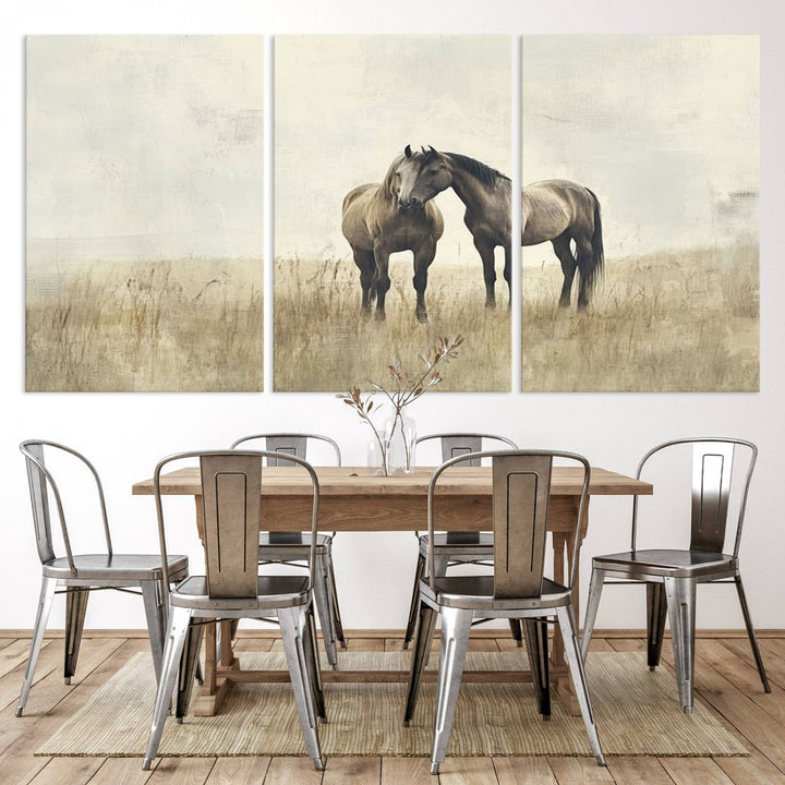 Chines Style Grunge Horses Wall Art Canvas Print