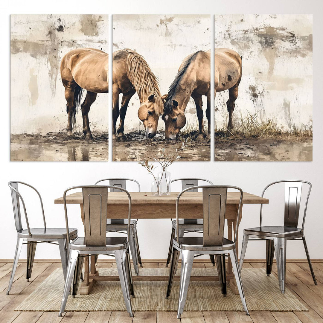 Chines Style Grunge Horses Wall Art Canvas Print