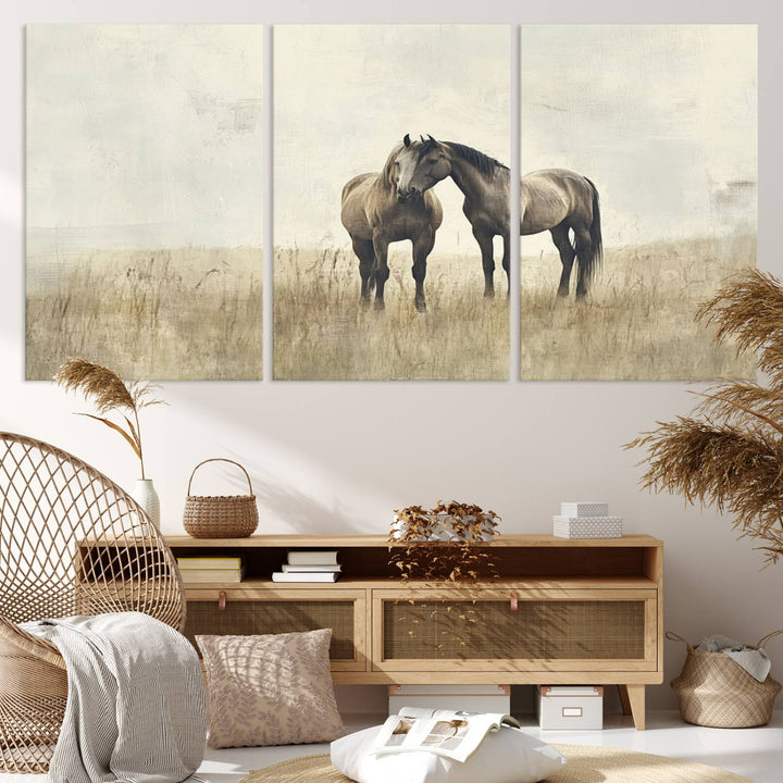 Chines Style Grunge Horses Wall Art Canvas Print