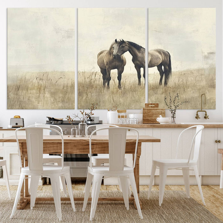 Chines Style Grunge Horses Wall Art Canvas Print