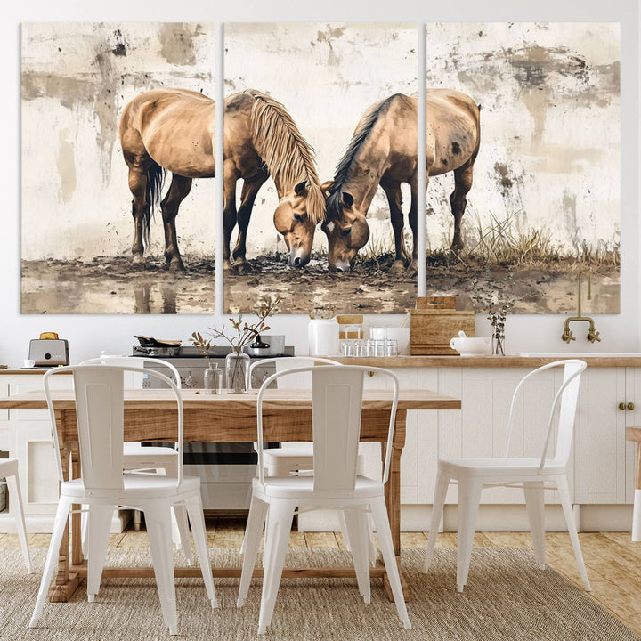 Chines Style Grunge Horses Wall Art Canvas Print