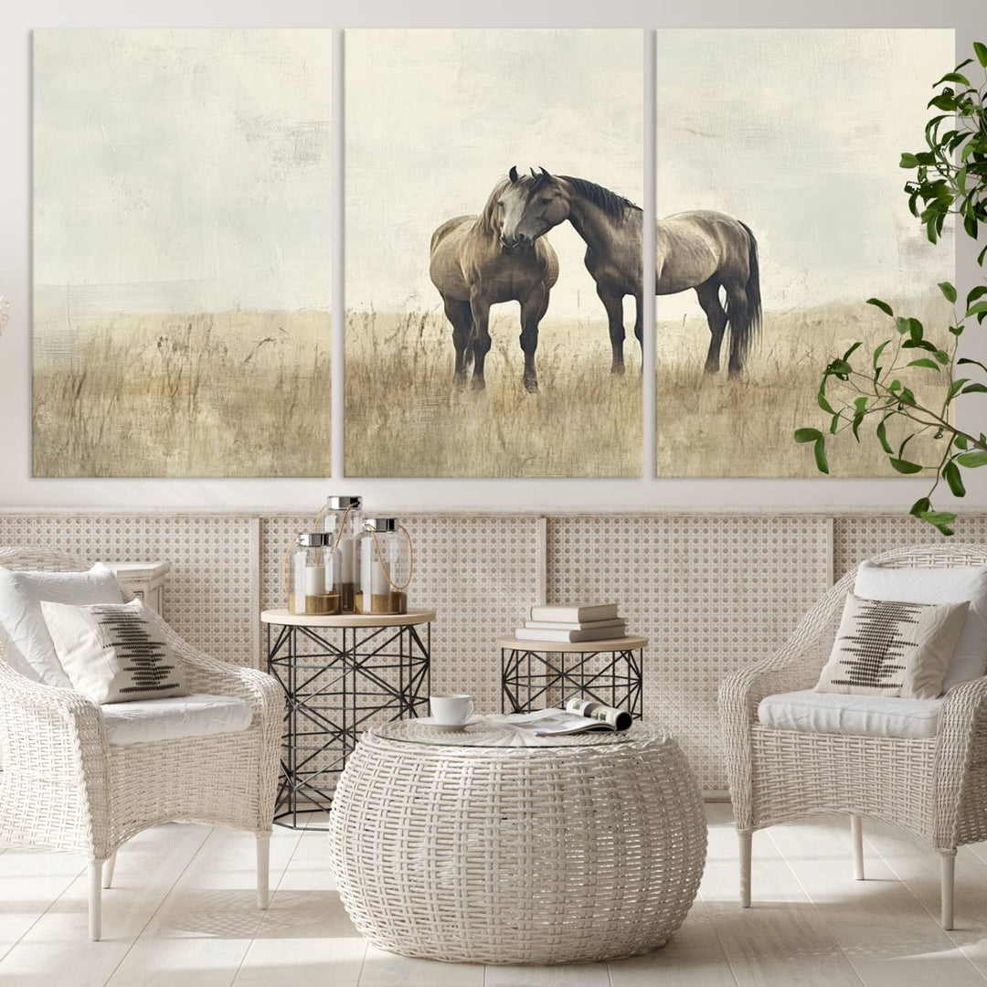 Chines Style Grunge Horses Wall Art Canvas Print