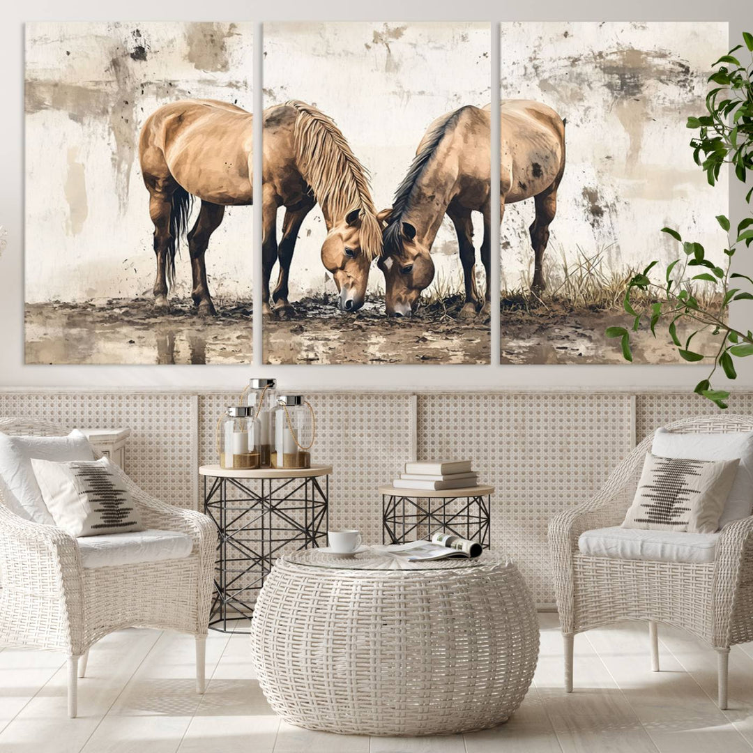 Chines Style Grunge Horses Wall Art Canvas Print