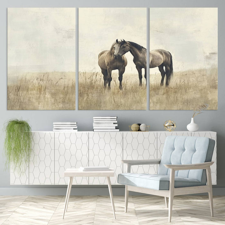 Chines Style Grunge Horses Wall Art Canvas Print