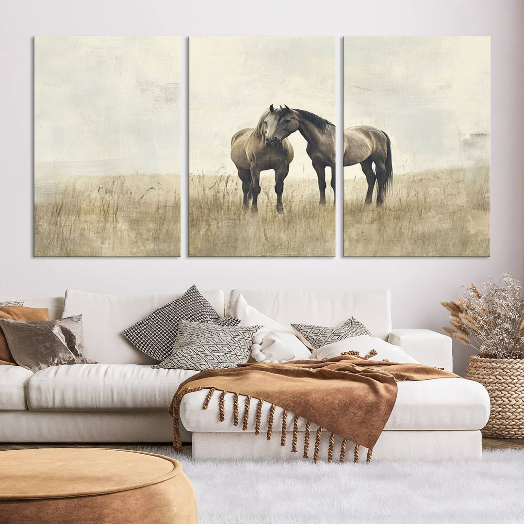 Chines Style Grunge Horses Wall Art Canvas Print