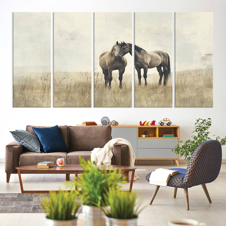 Chines Style Grunge Horses Wall Art Canvas Print