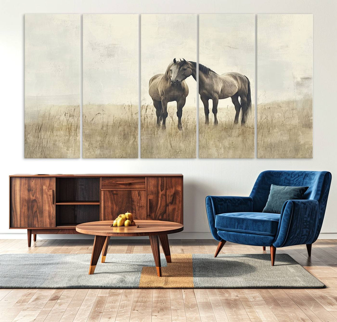 Chines Style Grunge Horses Wall Art Canvas Print