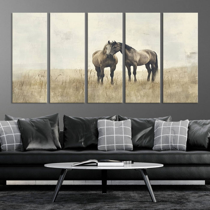 Chines Style Grunge Horses Wall Art Canvas Print