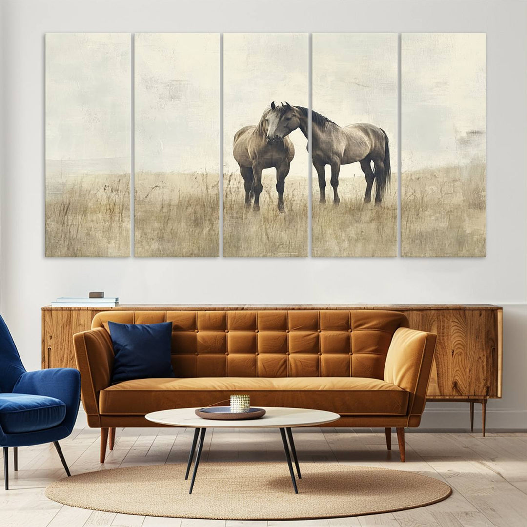 Chines Style Grunge Horses Wall Art Canvas Print