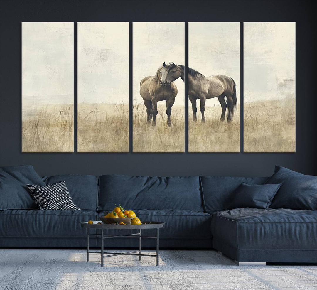 Chines Style Grunge Horses Wall Art Canvas Print