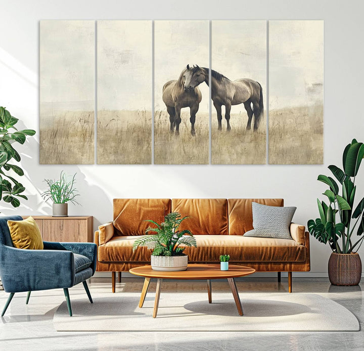 Chines Style Grunge Horses Wall Art Canvas Print