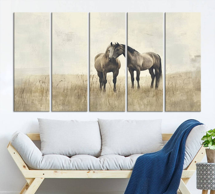 Chines Style Grunge Horses Wall Art Canvas Print