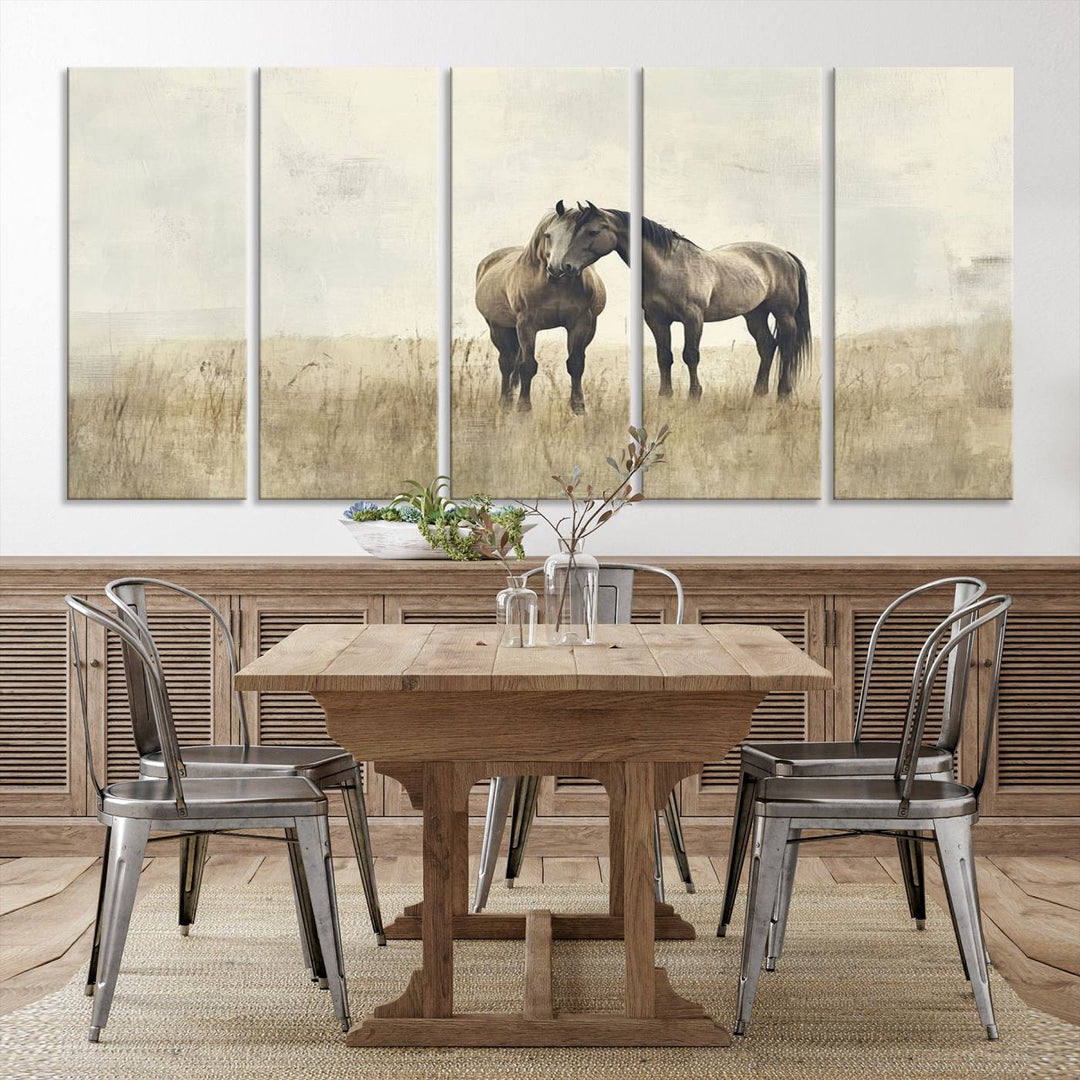 Chines Style Grunge Horses Wall Art Canvas Print