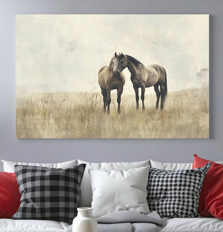 Chines Style Grunge Horses Wall Art Canvas Print