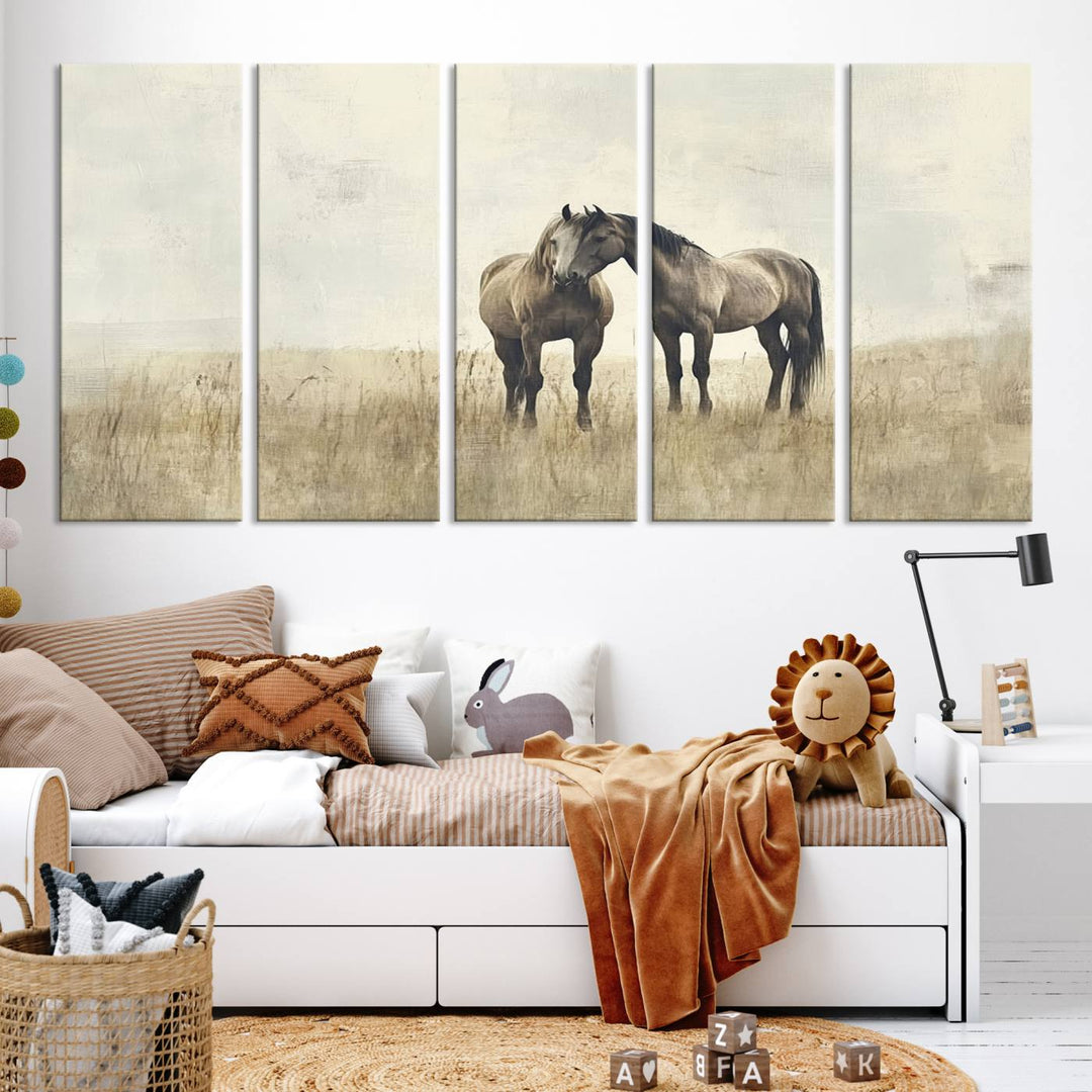 Chines Style Grunge Horses Wall Art Canvas Print