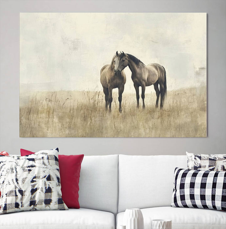 Chines Style Grunge Horses Wall Art Canvas Print