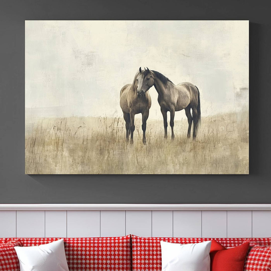 Chines Style Grunge Horses Wall Art Canvas Print