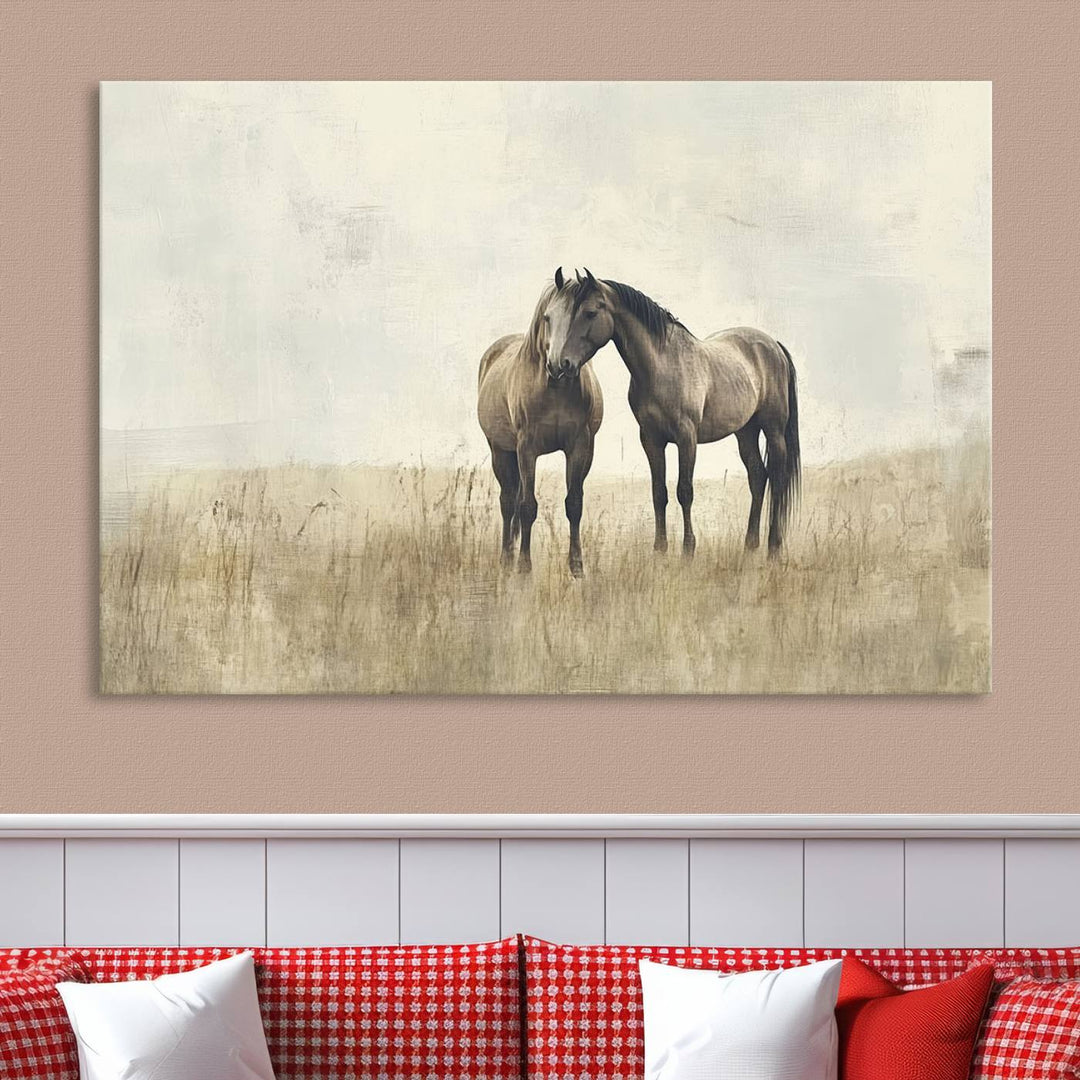 Chines Style Grunge Horses Wall Art Canvas Print