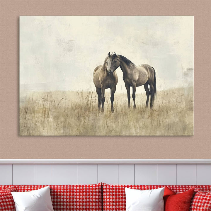 Chines Style Grunge Horses Wall Art Canvas Print