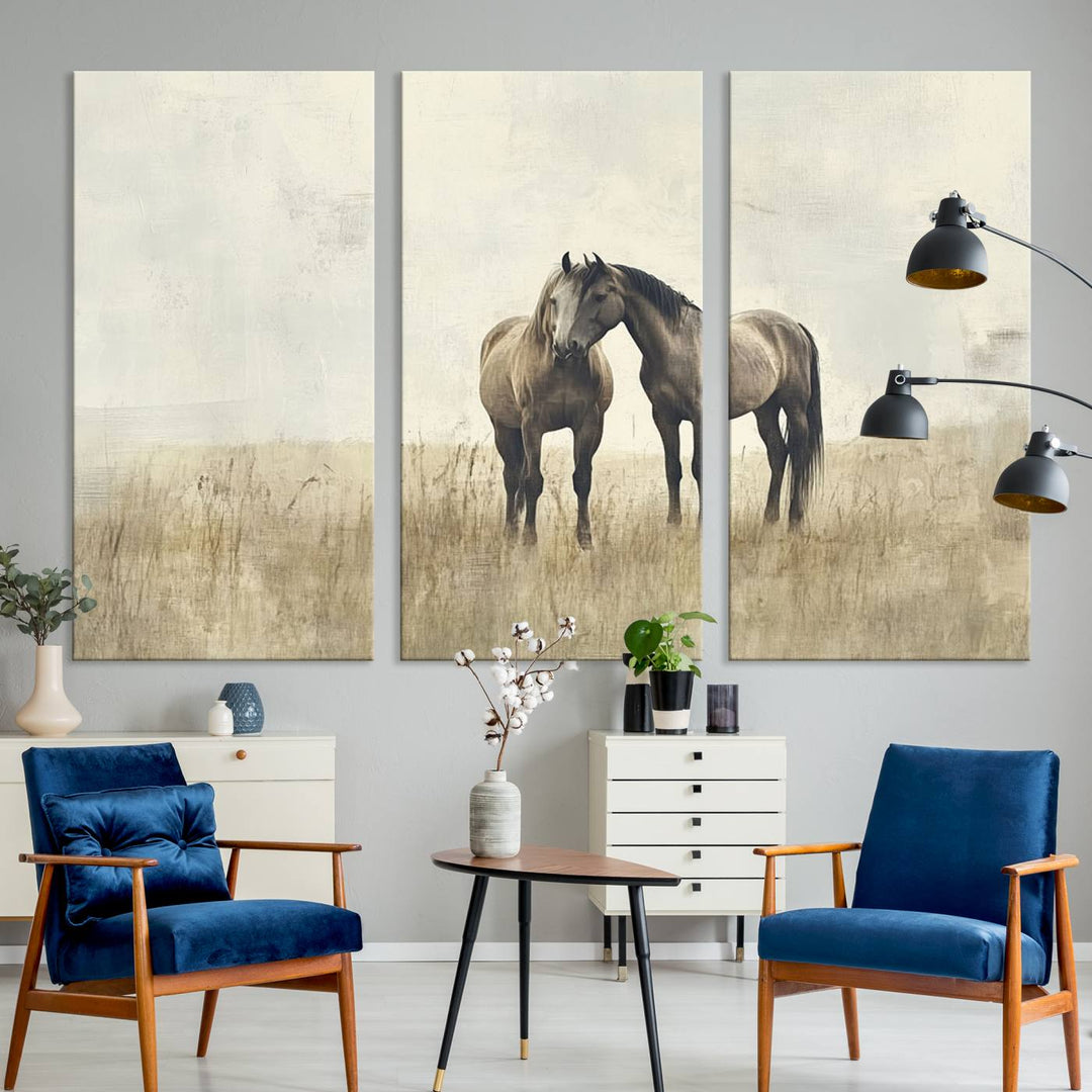 Chines Style Grunge Horses Wall Art Canvas Print