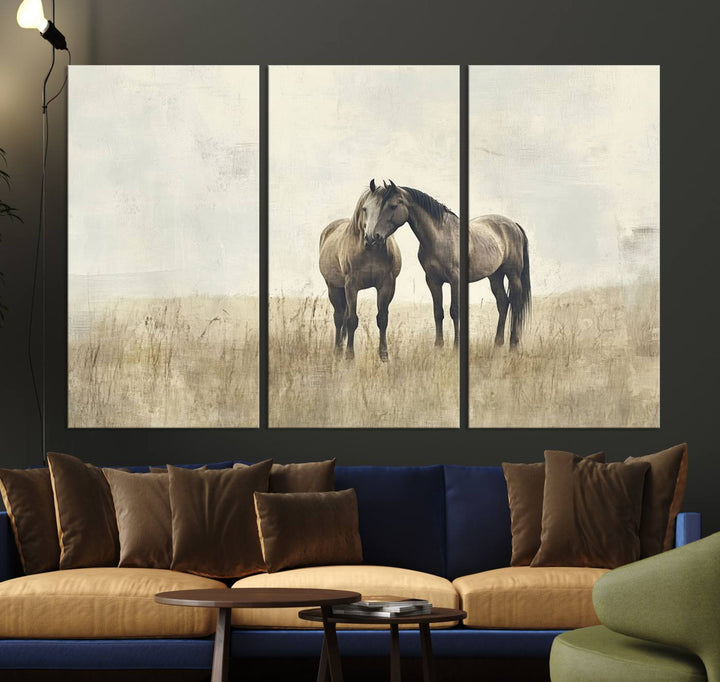 Chines Style Grunge Horses Wall Art Canvas Print