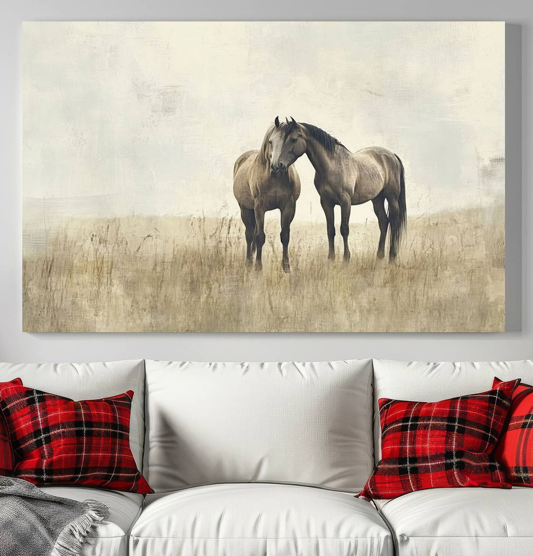 Chines Style Grunge Horses Wall Art Canvas Print