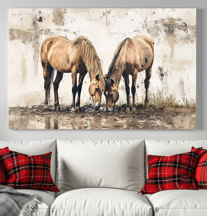 Chines Style Grunge Horses Wall Art Canvas Print