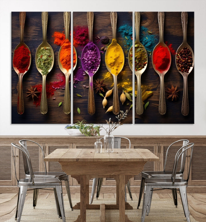 Choice Of Spices Art Canvas Print, Framed Canvas Kitchen Wall Decor, Set of Panel, Kitchen Gift for Chefs