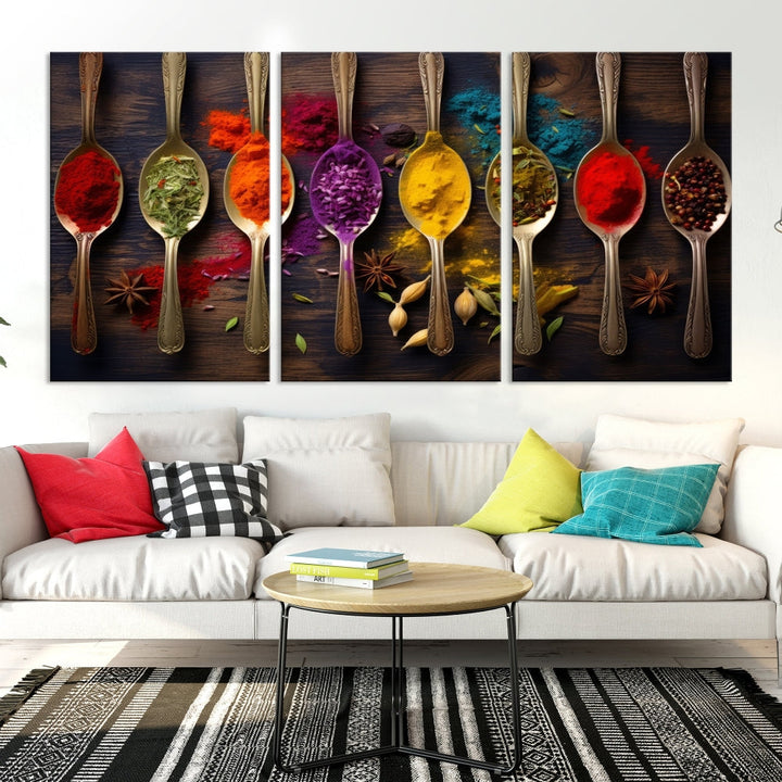 Choice Of Spices Art Canvas Print, Framed Canvas Kitchen Wall Decor, Set of Panel, Kitchen Gift for Chefs