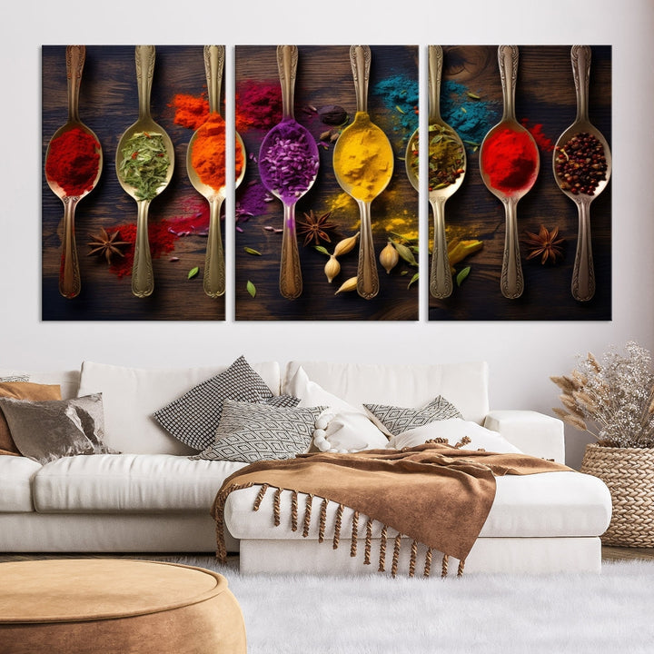 Choice Of Spices Art Canvas Print, Framed Canvas Kitchen Wall Decor, Set of Panel, Kitchen Gift for Chefs