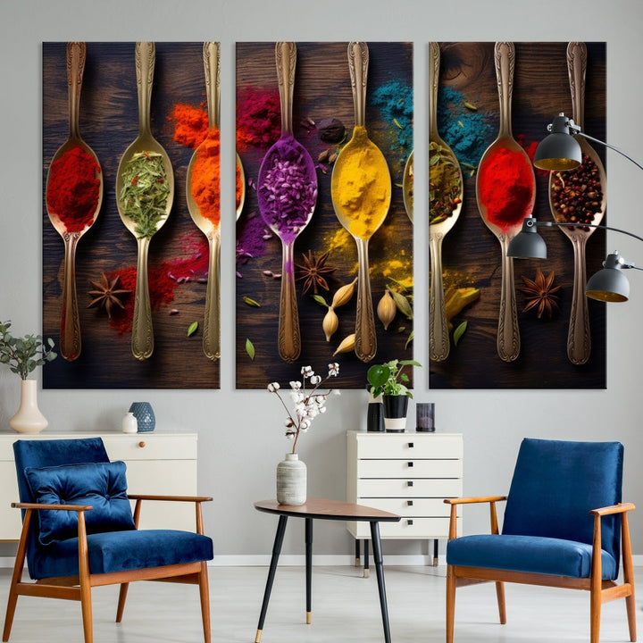 Choice Of Spices Art Canvas Print, Framed Canvas Kitchen Wall Decor, Set of Panel, Kitchen Gift for Chefs