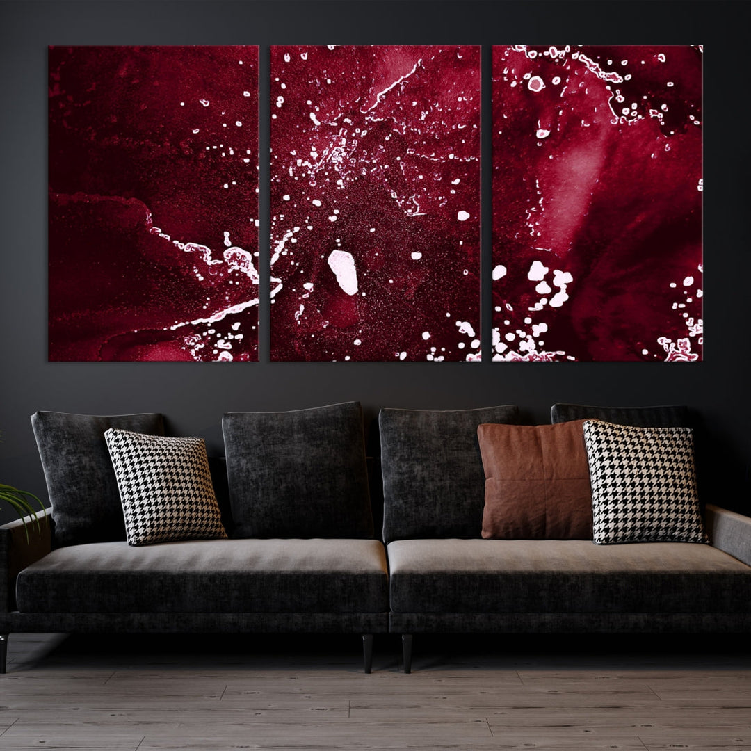 Claret Red Abstract Painting Canvas Wall Art Paint Drip Giclee Print