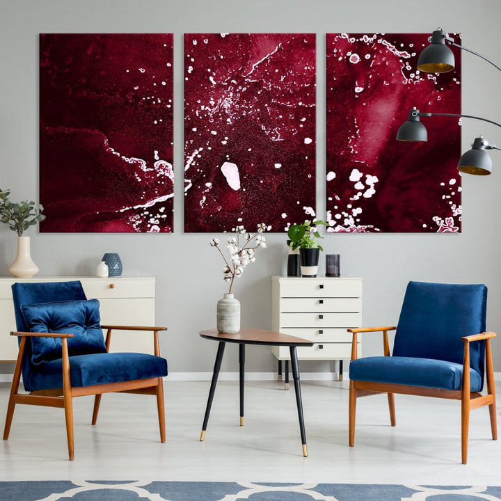 Claret Red Abstract Painting Canvas Wall Art Paint Drip Giclee Print