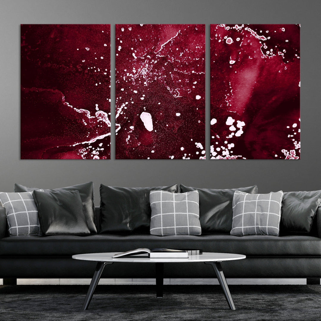 Claret Red Abstract Painting Canvas Wall Art Paint Drip Giclee Print