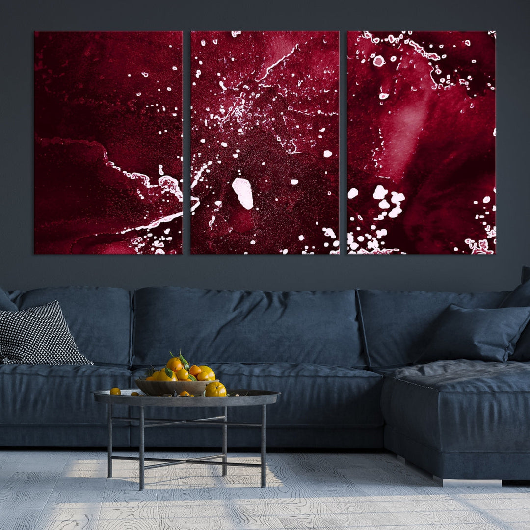 Claret Red Abstract Painting Canvas Wall Art Paint Drip Giclee Print