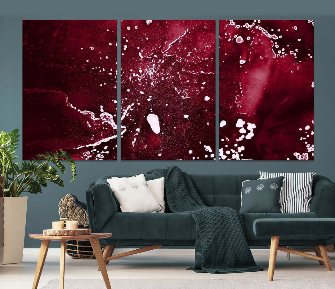 Claret Red Abstract Painting Canvas Wall Art Paint Drip Giclee Print