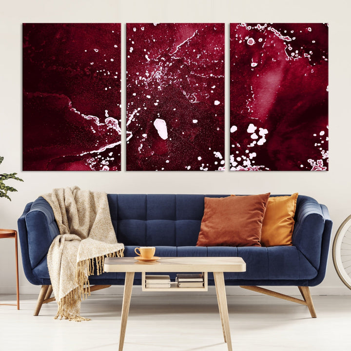 Claret Red Abstract Painting Canvas Wall Art Paint Drip Giclee Print