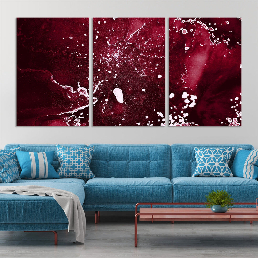 Claret Red Abstract Painting Canvas Wall Art Paint Drip Giclee Print