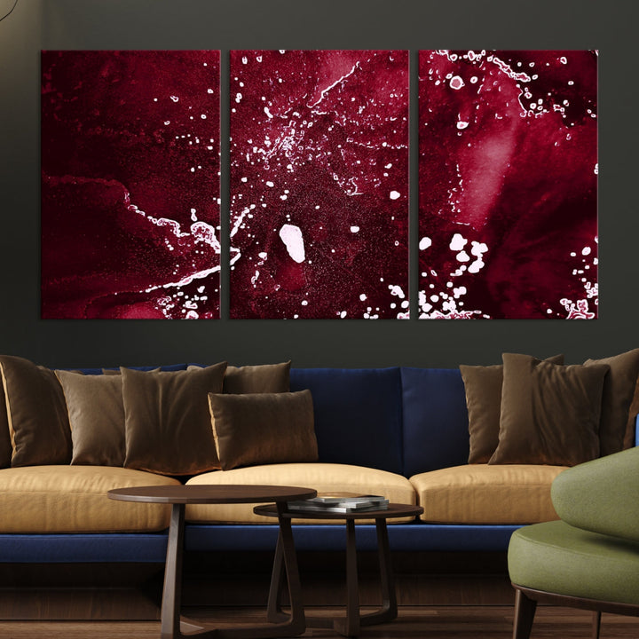 Claret Red Abstract Painting Canvas Wall Art Paint Drip Giclee Print