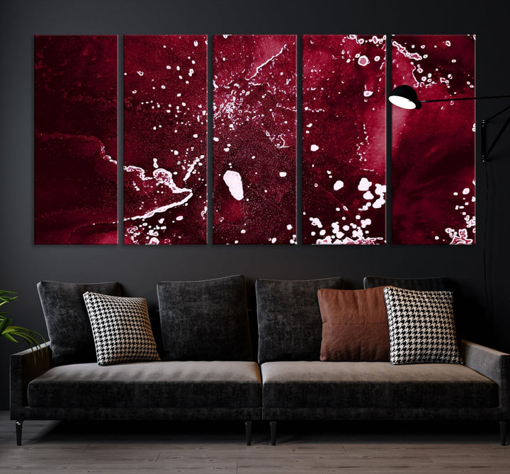 Claret Red Abstract Painting Canvas Wall Art Paint Drip Giclee Print