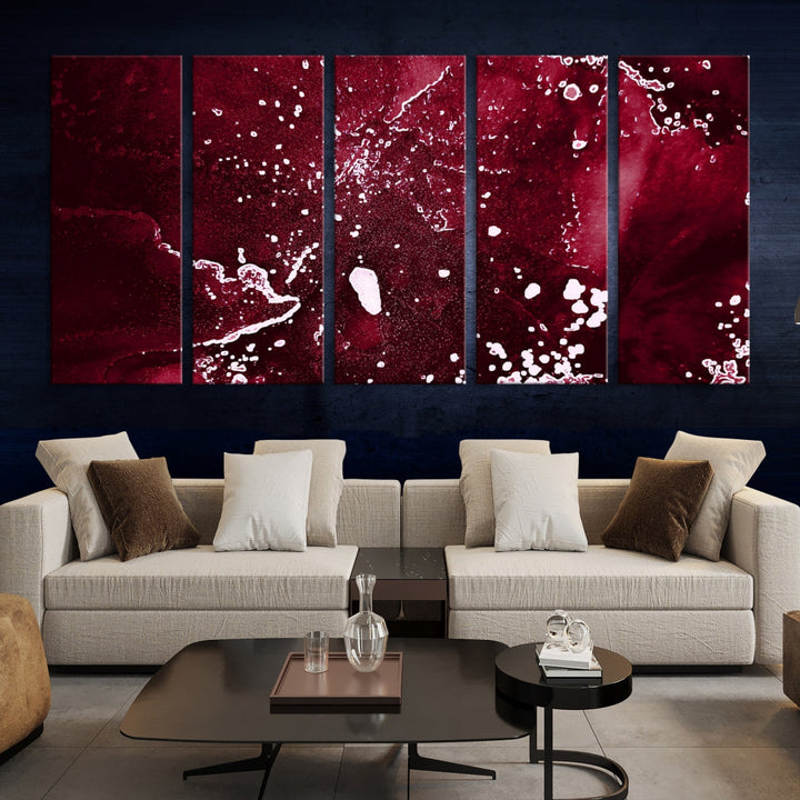 Claret Red Abstract Painting Canvas Wall Art Paint Drip Giclee Print