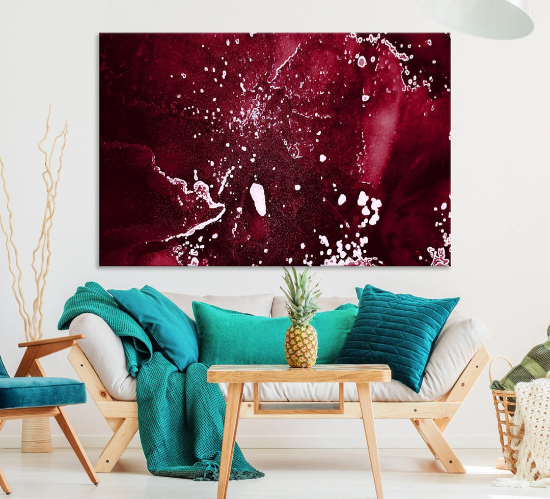 Claret Red Abstract Painting Canvas Wall Art Paint Drip Giclee Print