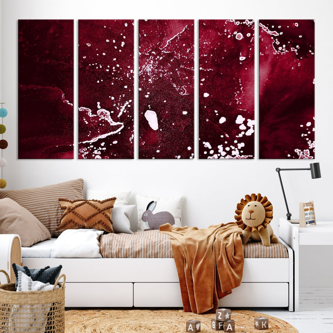 Claret Red Abstract Painting Canvas Wall Art Paint Drip Giclee Print