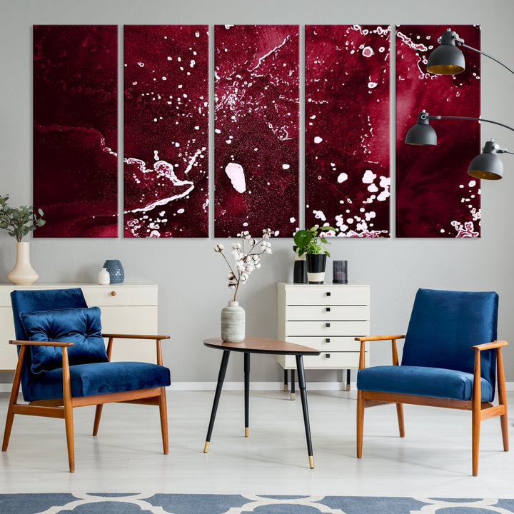 Claret Red Abstract Painting Canvas Wall Art Paint Drip Giclee Print