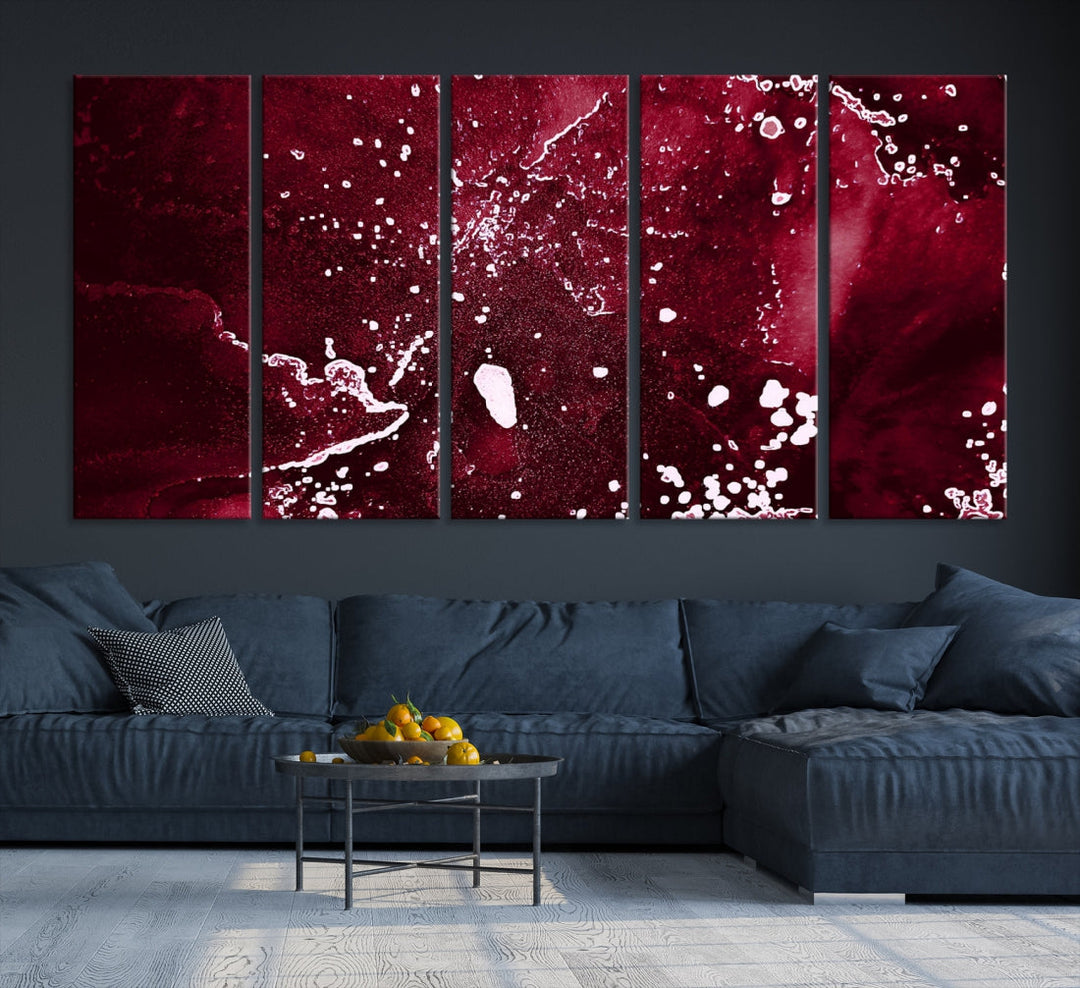 Claret Red Abstract Painting Canvas Wall Art Paint Drip Giclee Print