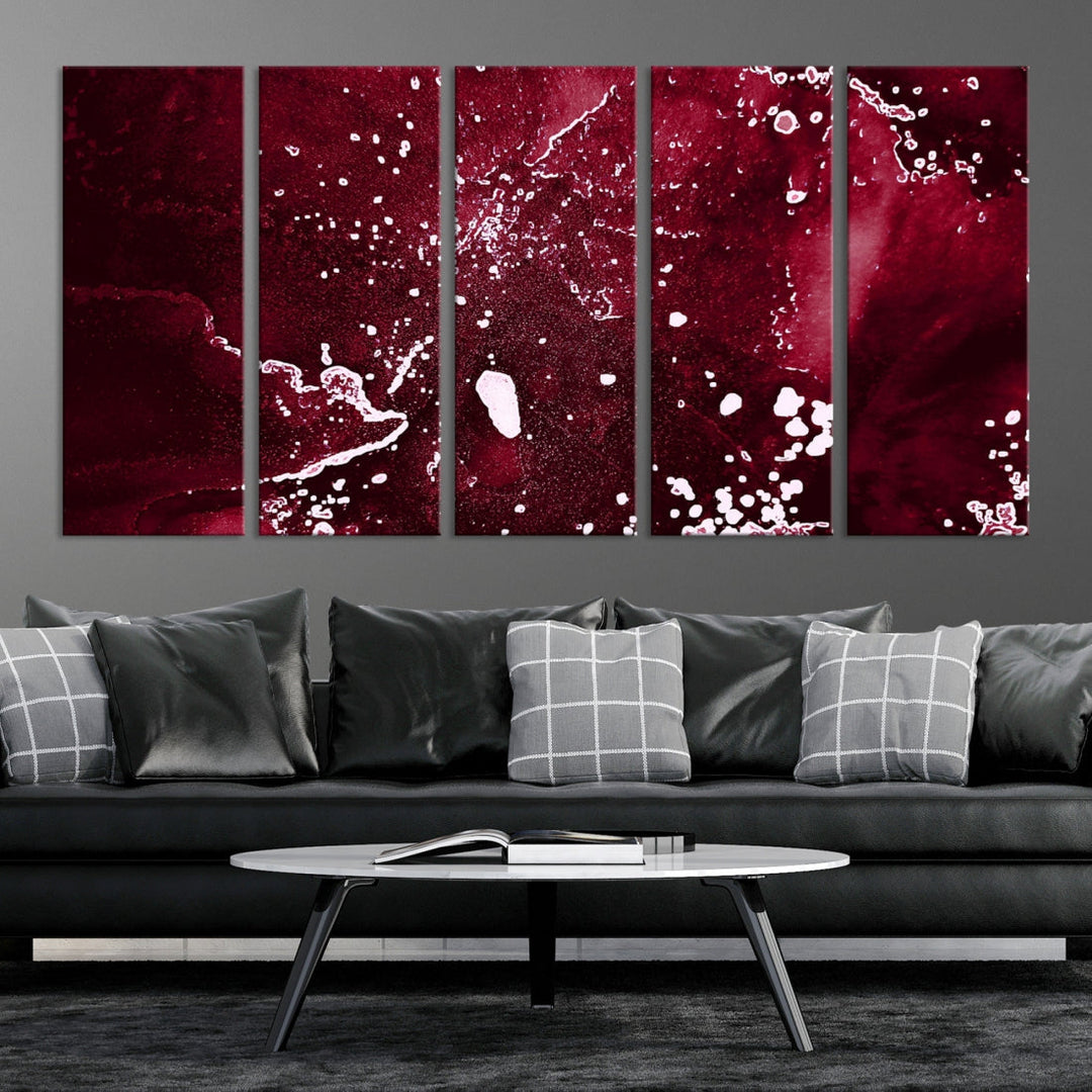 Claret Red Abstract Painting Canvas Wall Art Paint Drip Giclee Print