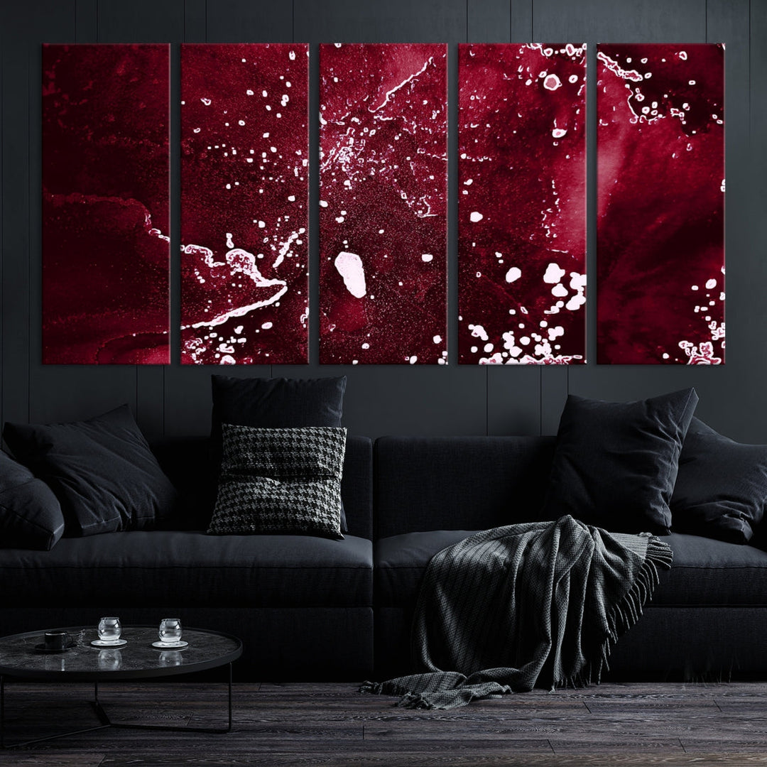 Claret Red Abstract Painting Canvas Wall Art Paint Drip Giclee Print