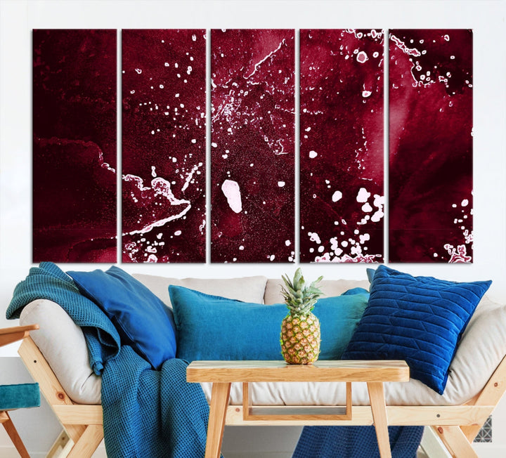 Claret Red Abstract Painting Canvas Wall Art Paint Drip Giclee Print